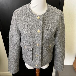 Zara Grey Bouclé Jacket with Gold Buttons